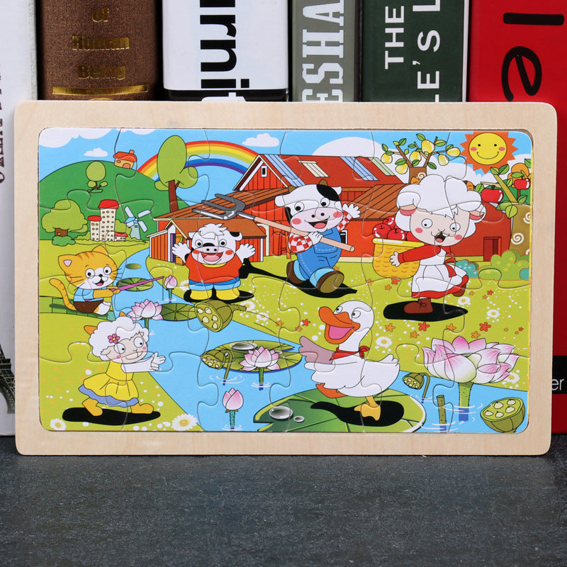 80PCS wooden educational development baby kids training toys children animal puzzle