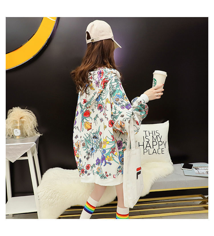 Women Plus Velvet Thick Hooded with Casual Loose Floral Print