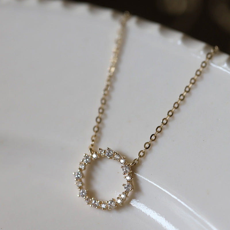 Full Diamond Circle Temperament Japanese And Korean K Gold Clavicle Chain