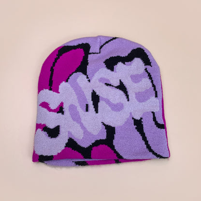 American Contrast Color Letter Jacquard Knitted Beanie Hat