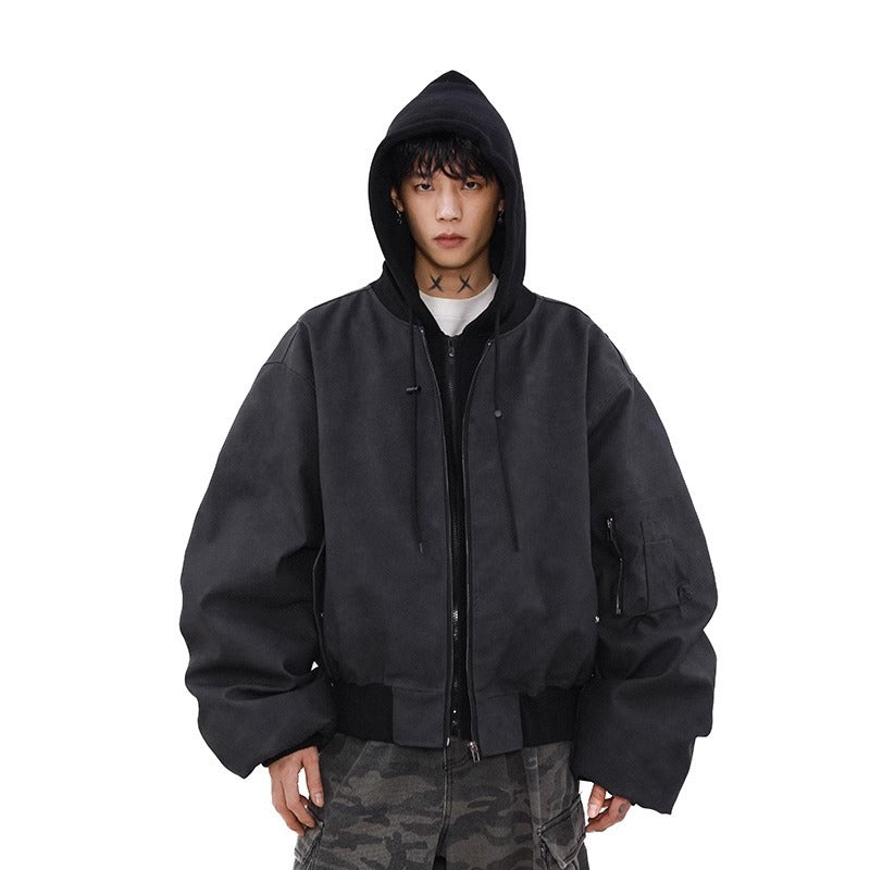 Loose Casual Hooded Coat Idle Style False Two piece Jacket