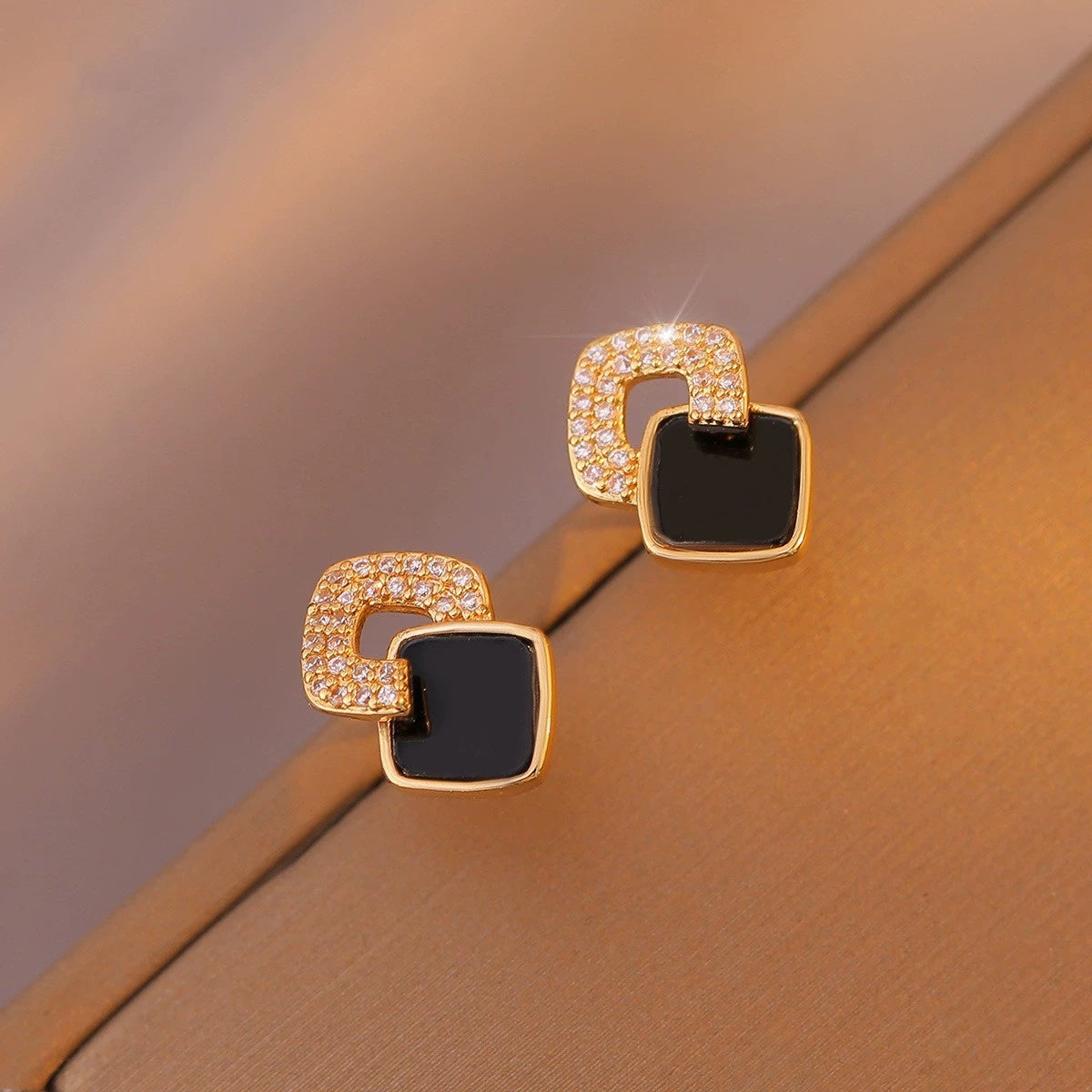 Women's Cross Black Small Square Earrings