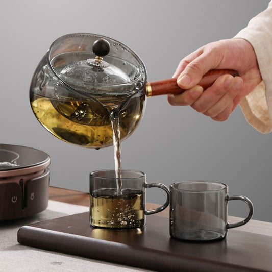 Semi-automatic Rotary Heat-resistant Glass Teapot Tea Making With Infuser And Wooden Handle
