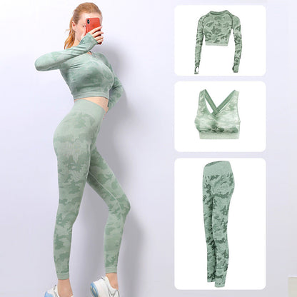 CAMOUFLAGE THREE PIECE YOGA SUIT