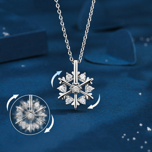 Snowflake Niche Design Shiny Rhinestone Spinning 925 Silver Snowflake Necklace