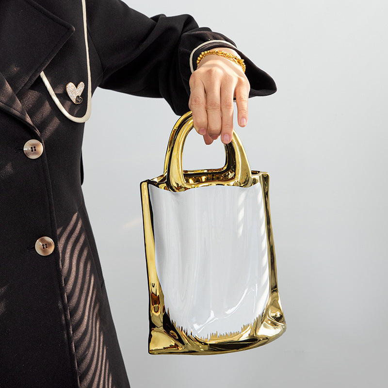 Shouder Bag Style Platinum Ceramic Portable Vase