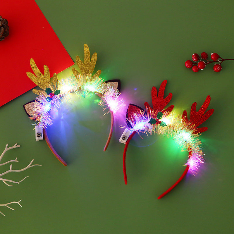 Christmas Glowing Hair Band Headband Xmas Tree Snowflake Deer Horn Light Flashing Headwear Merry Christmas Gift