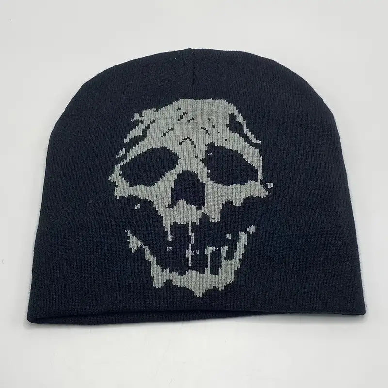 Gothic Skull Printed Jacquard Beanie Hat