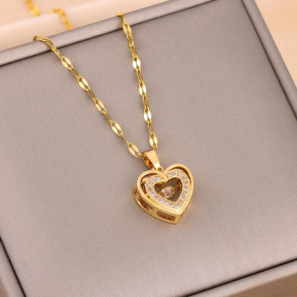 Double-layer Love Necklace With Rhinestones Titanium