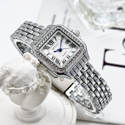 Classic Retro Square Waterproof Women's Diamond-embedded Watch