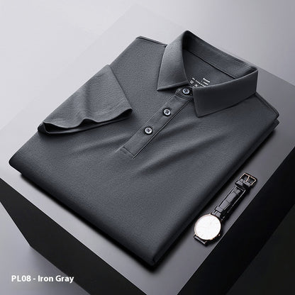 Men's Solid Color Polo Collar Business Casual Short-sleeved T-shirt