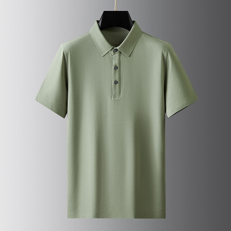 Men's Solid Color Polo Collar Business Casual Short-sleeved T-shirt