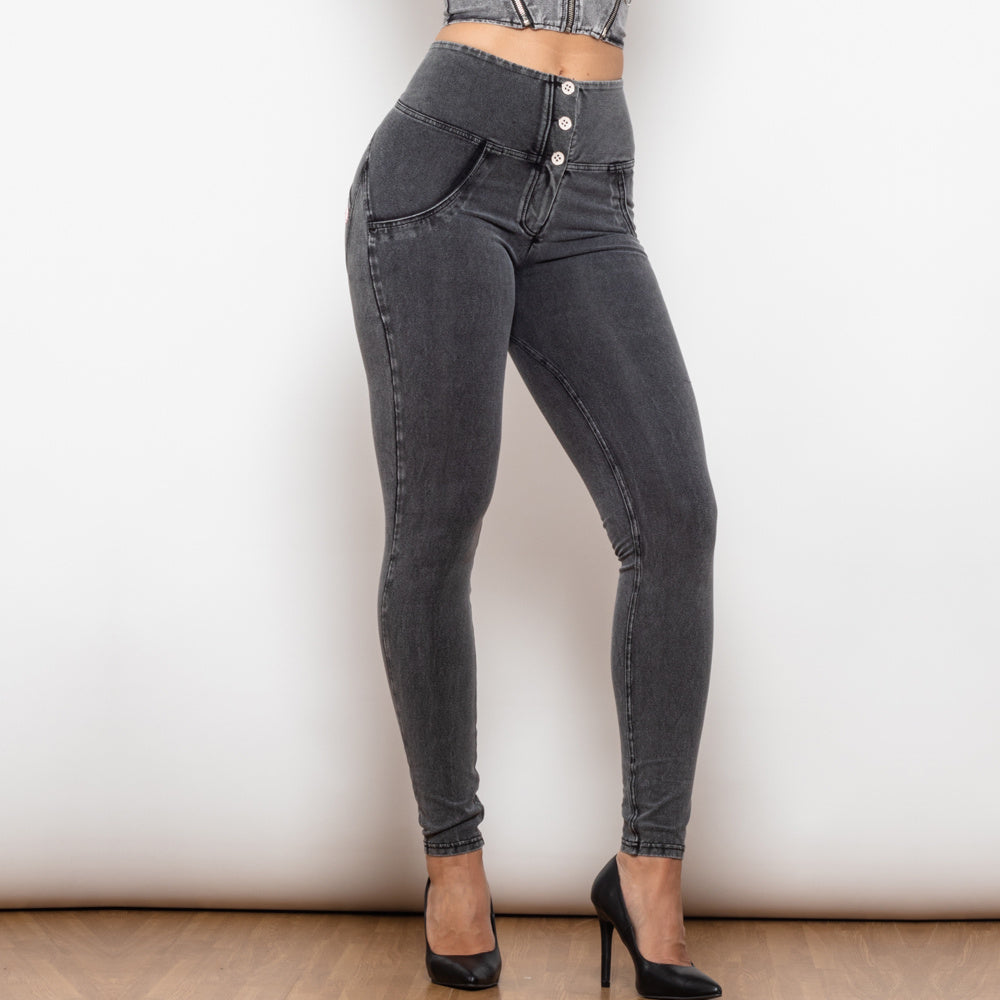 Shascullfites Melody Grey Lift Jeggings Button Up Women Jeans Butt Lift Jeans