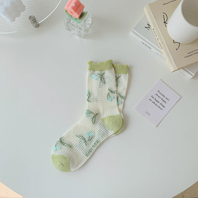 Women's Tulip Flower Glass Silk Socks