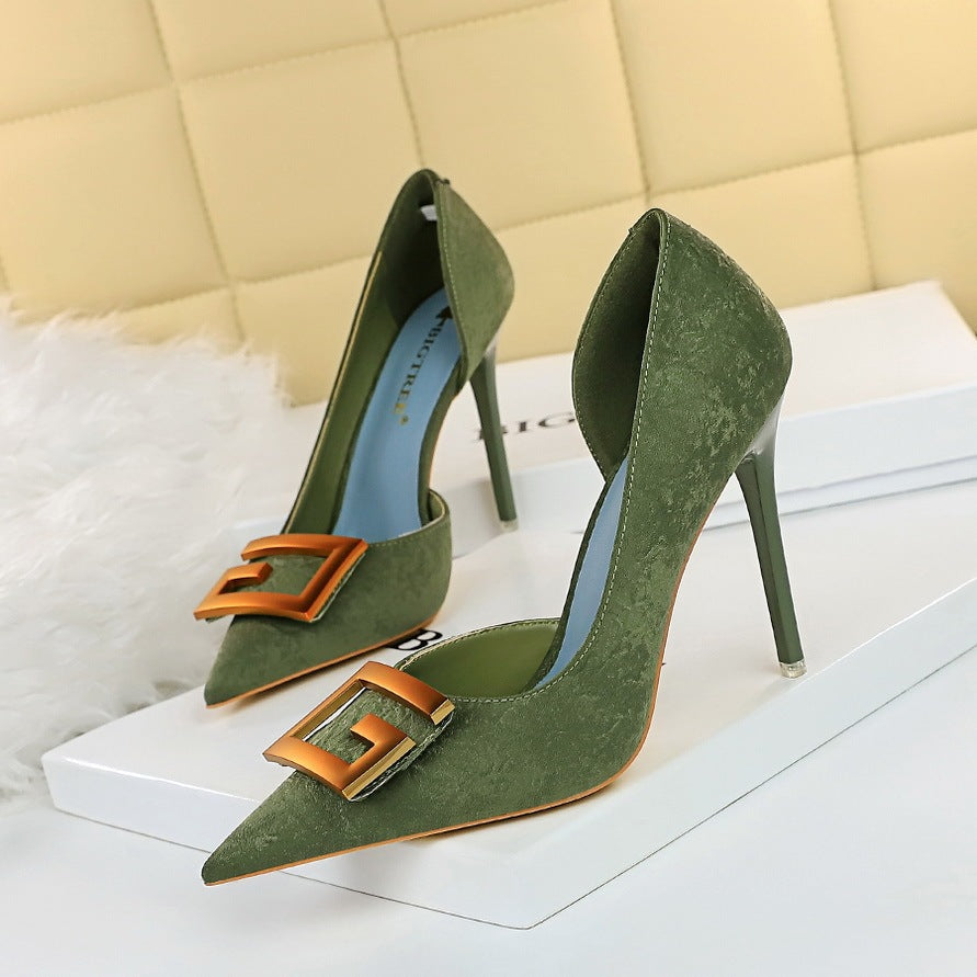 Women's Fashion Slim Stiletto High Heel Side Hollow Buckle Decorative Shoes