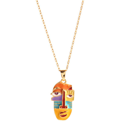 18K Gilded Face Enamel Necklace