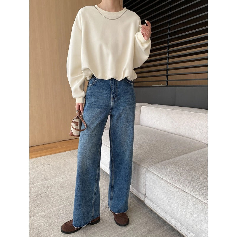 Retro High Waist Slimming And Wide Leg Jeans