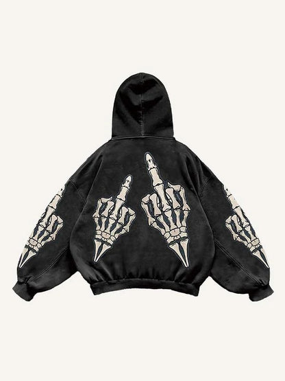 Middle Finger Skeleton Printed Hoodie
