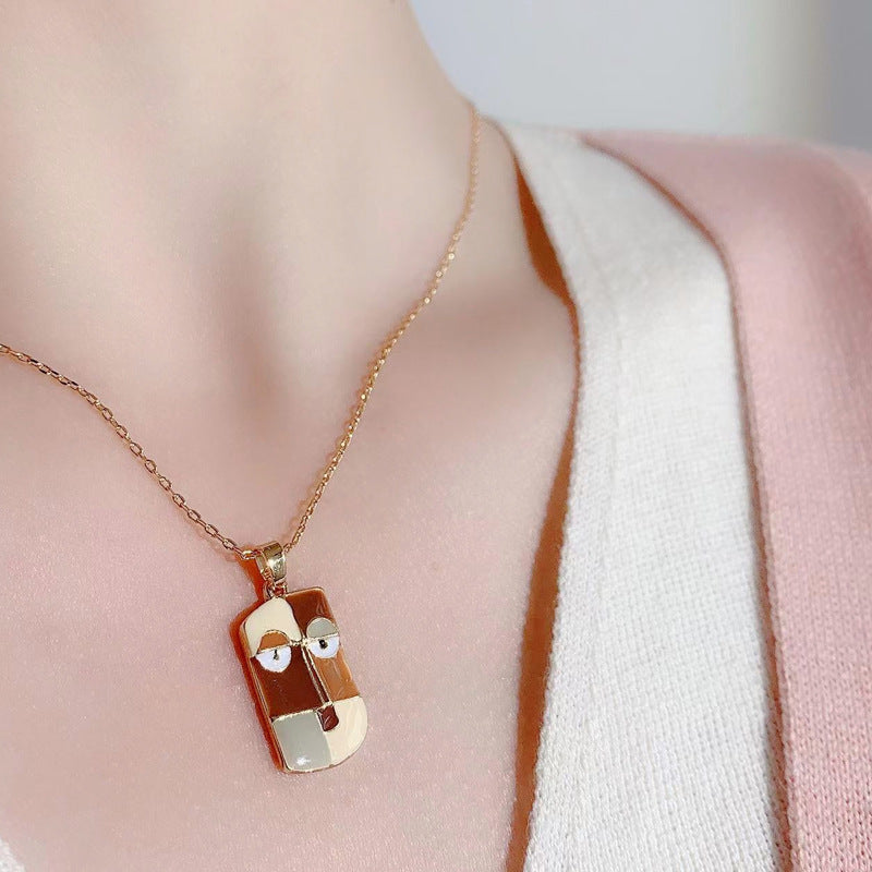 18K Gilded Face Enamel Necklace