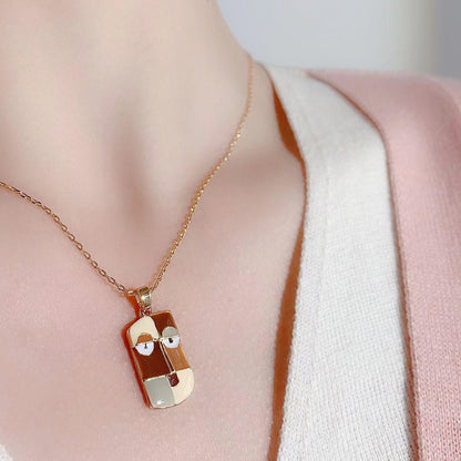 18K Gilded Face Enamel Necklace