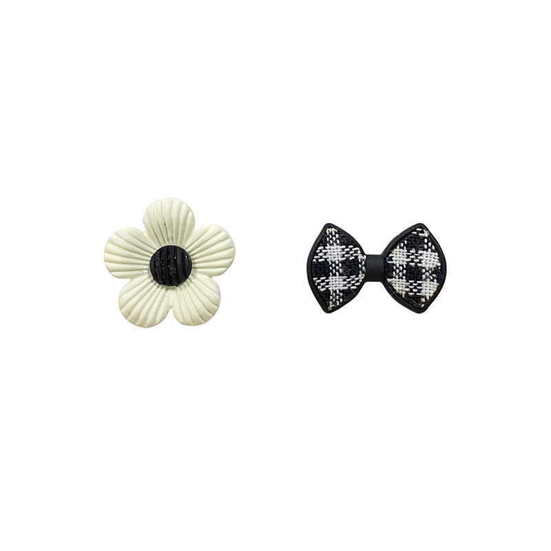 Women's French Vintage Floral Checkerboard Bow Earrings