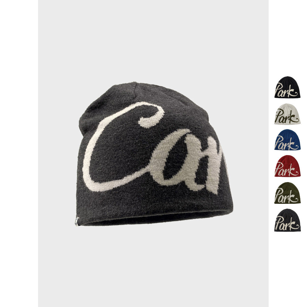 American Street Letter Jacquard Double sided Wear Knitted Beanie Hat