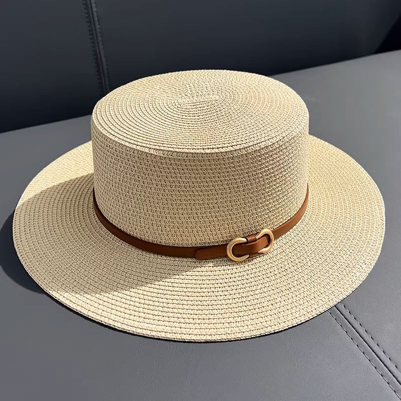 Women's Summer Seaside UV Protection Flat Straw Hat
