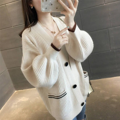 Laid-back Style Gentle Korean Style Knitted Coat Sweater