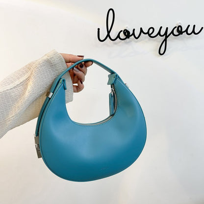 New Women's One-shoulder PU Zipper Hand-held Crescent Bag