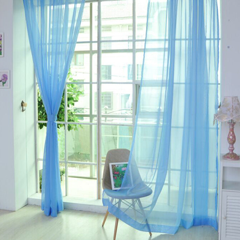 Solid Color Glass Mesh Curtains Transparent Color Ready-made Curtain Punch-free