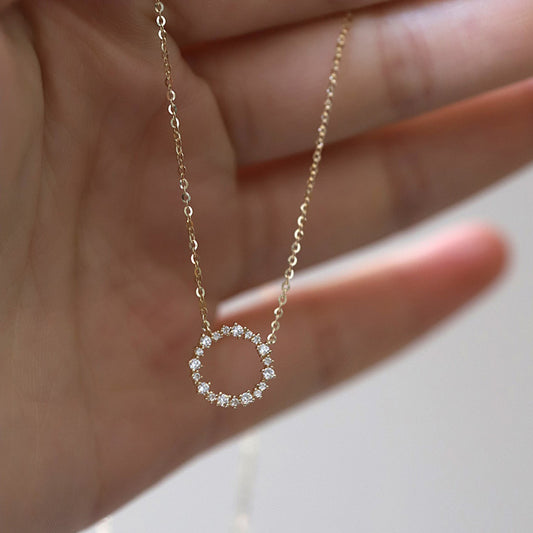 Full Diamond Circle Temperament Japanese And Korean K Gold Clavicle Chain