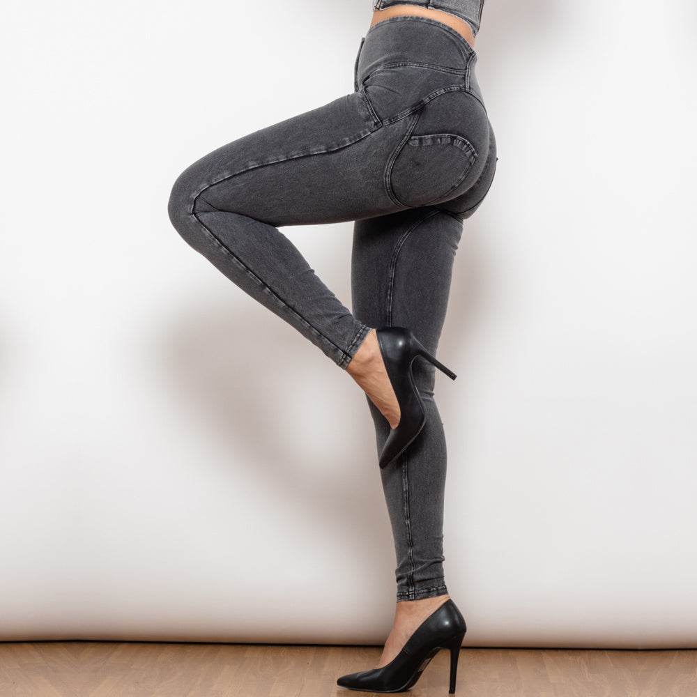 Shascullfites Melody Grey Lift Jeggings Button Up Women Jeans Butt Lift Jeans