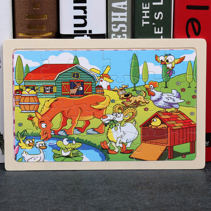 80PCS wooden educational development baby kids training toys children animal puzzle
