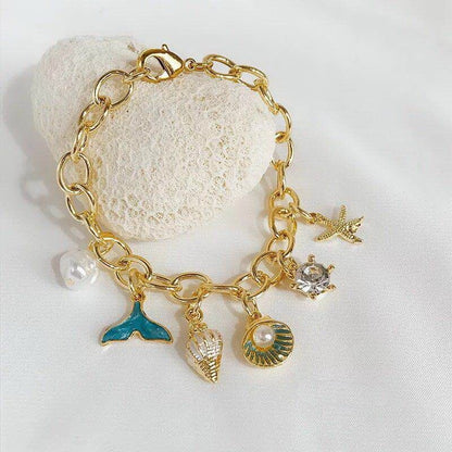 Ocean Fan Shellfish Starfish Pearl Fishtail Bracelet
