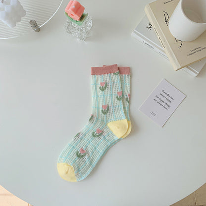 Women's Tulip Flower Glass Silk Socks