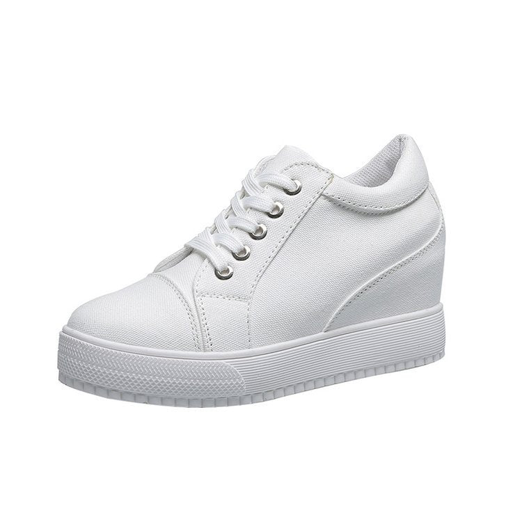 Breathable White Women's Casual Inner Height Increase Canvas Platform Shoes