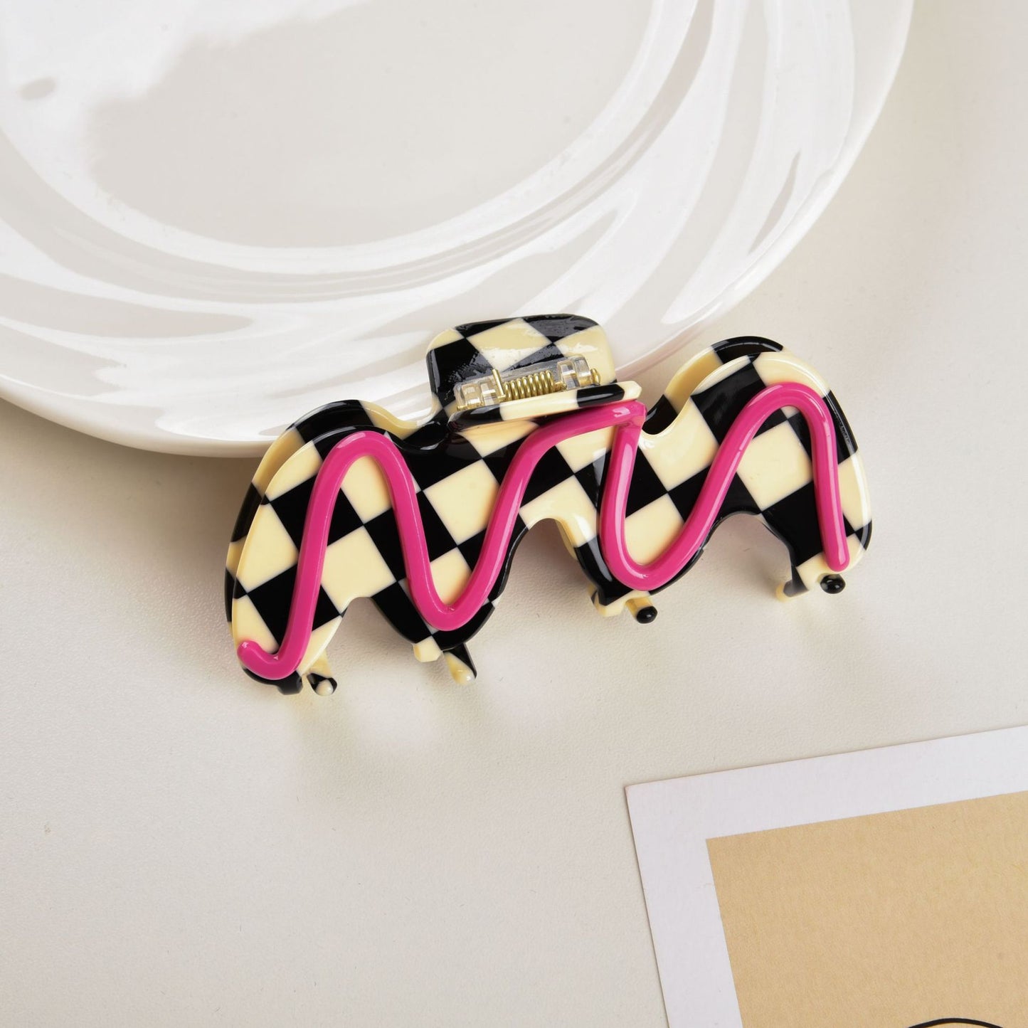 New Candy Color Checkerboard Acetate Hair Claw