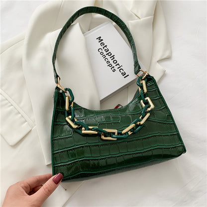 Fashion Stone Texture Shoulder Bag With Chain