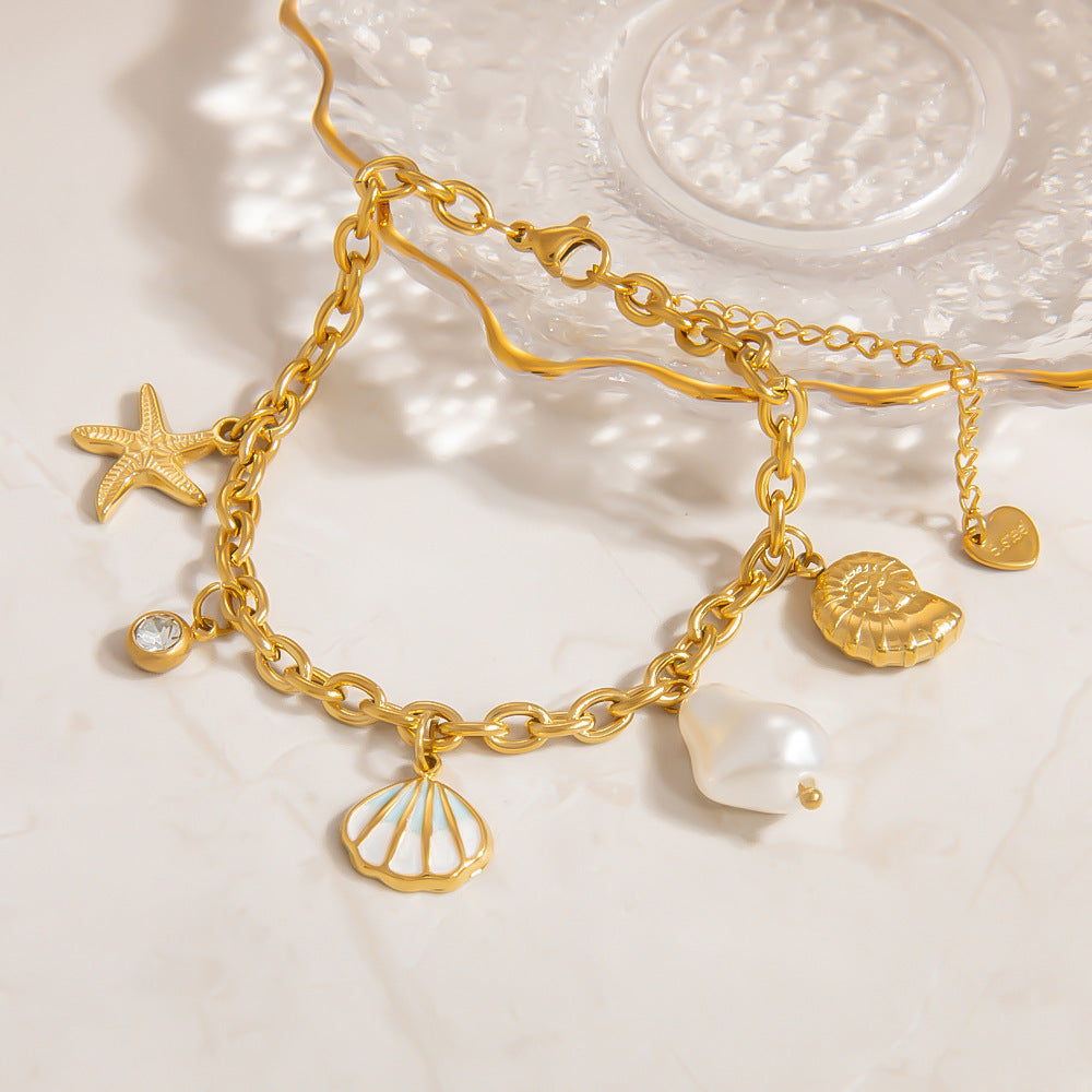 Ocean Style Shell Pendant 18K Gold Titanium Bracelets