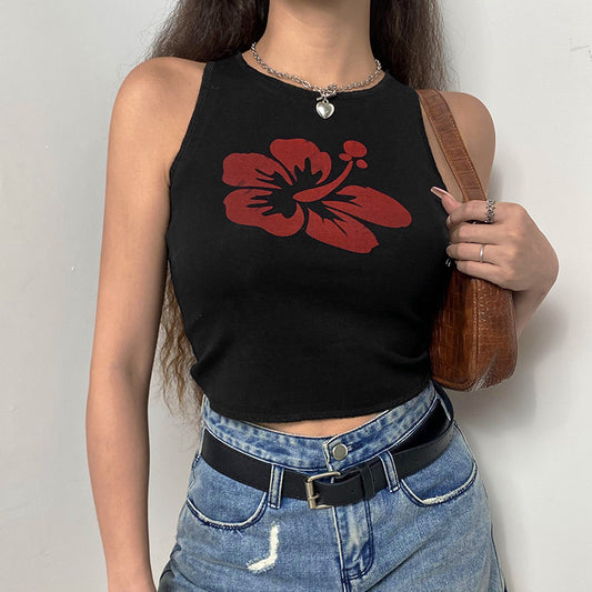 Flower Print Sleeveless Slim Vest