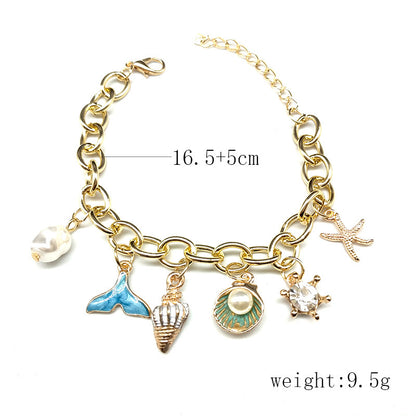 Ocean Fan Shellfish Starfish Pearl Fishtail Bracelet