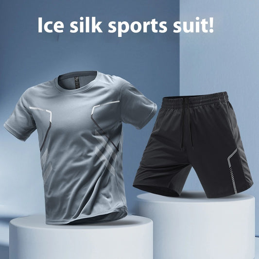 Men's Sports Running Quick-drying Breathable Short Sleeve Round Neck T-shirt & Short Set