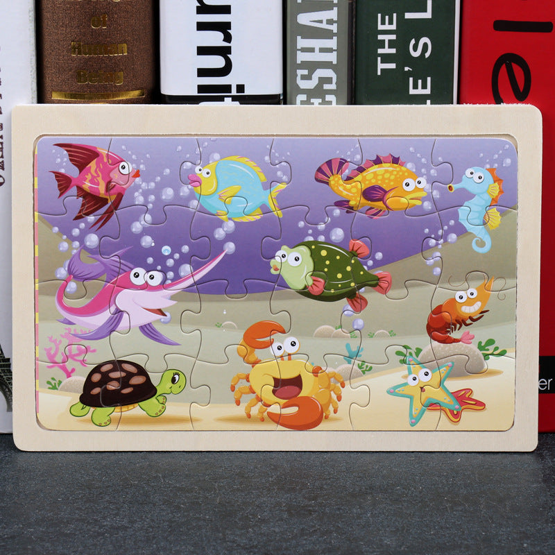 80PCS wooden educational development baby kids training toys children animal puzzle