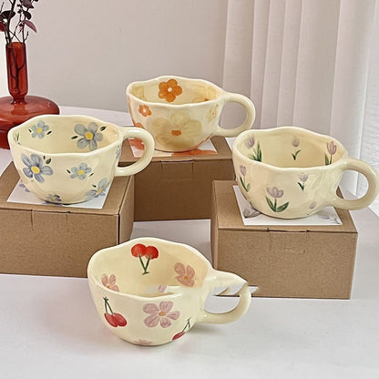 Korean-style Cute Milk Yellow Hand Pinch Hand painted Mug