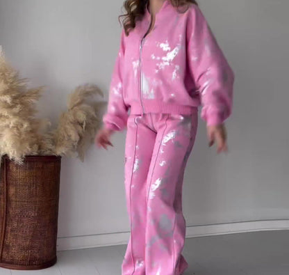 Pure Color Sequins Design Sense Track suit