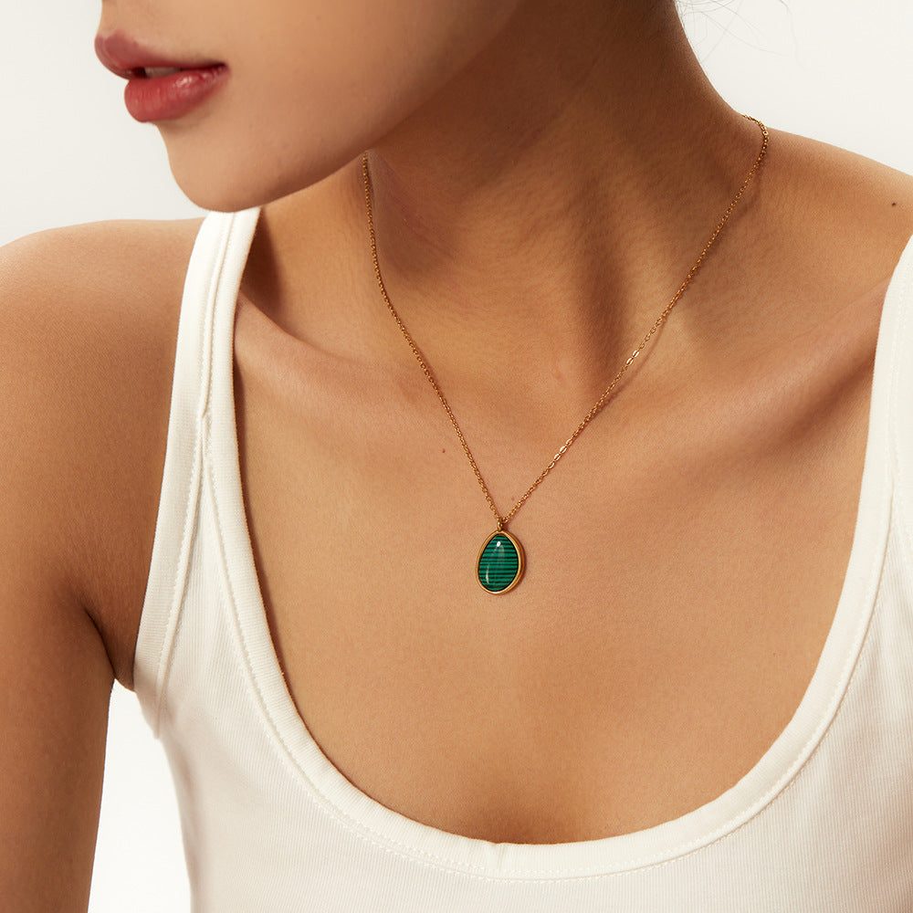 Opal Malachite Water Droplet Pendant Women's Necklace