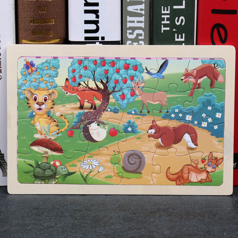 80PCS wooden educational development baby kids training toys children animal puzzle