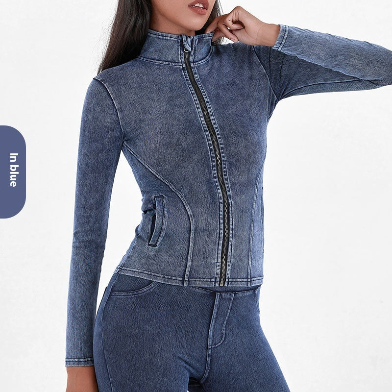 NEW ZIPPER DENIM YOGA JACKET