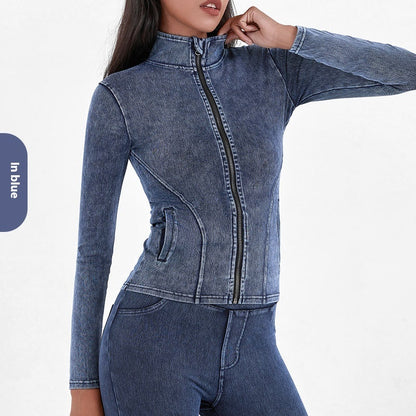 NEW ZIPPER DENIM YOGA JACKET