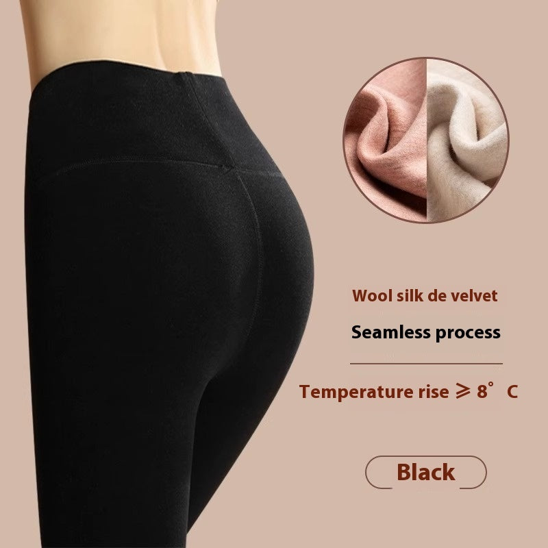 Winter Warm Leggings Cashmere Plus Velvet Tight Pants High Waist Slim Fit Trousers